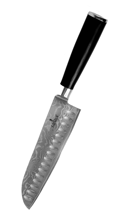 Damascus Stainless Steel Knife - Santoku Wave Design